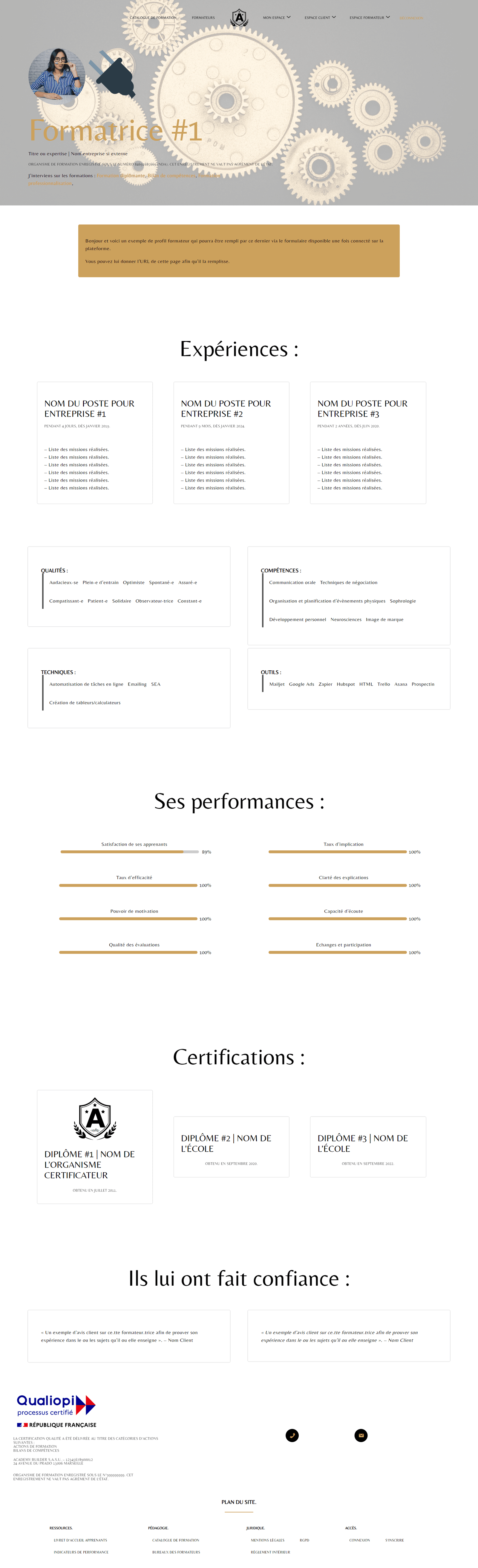 fiche publique formateurs qualiopi academy builder