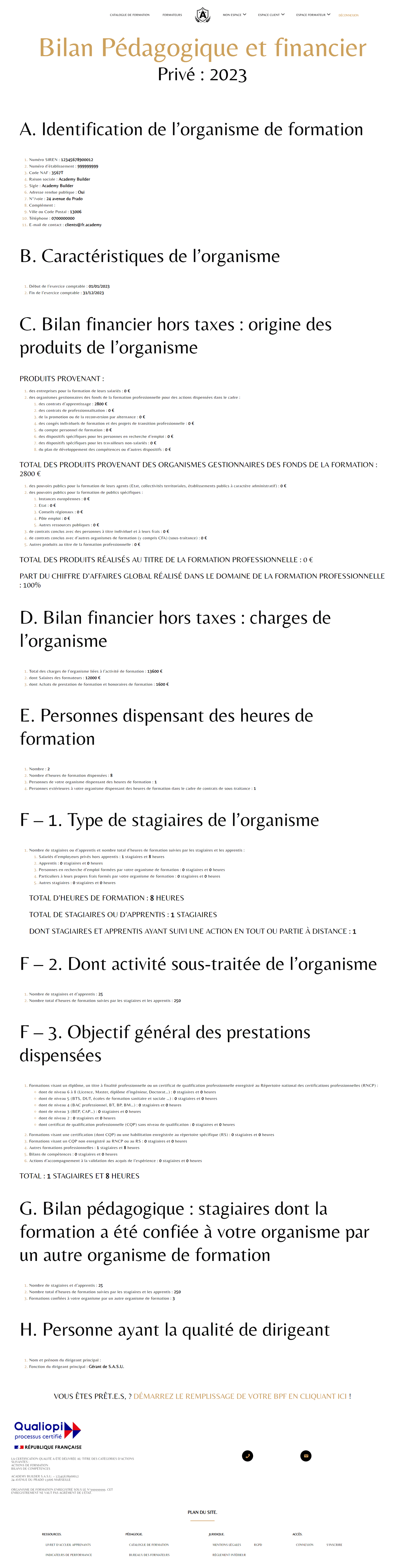 génération automatique bpf of qualiopi academy builder