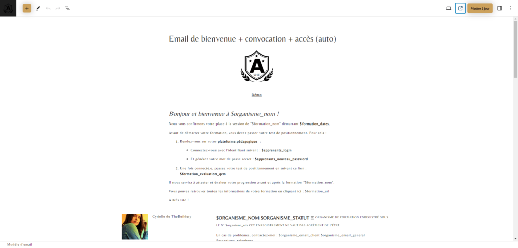 modele email de convocation formation qualiopi academy builder