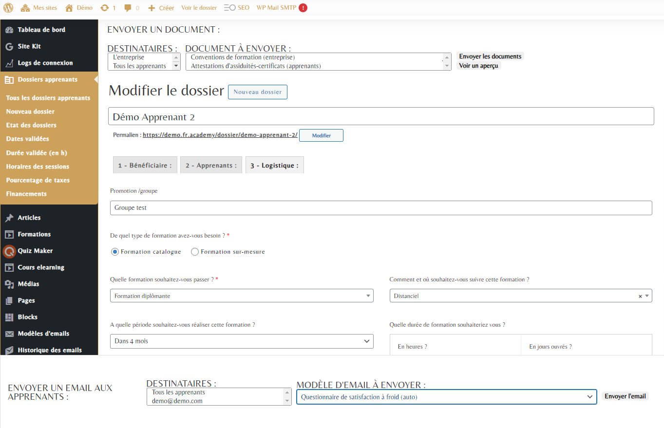 systeme envoi emails apprenants qualiopi